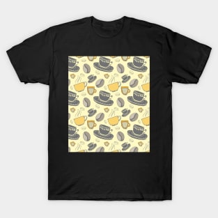 Coffee Pattern Yellow Grey T-Shirt